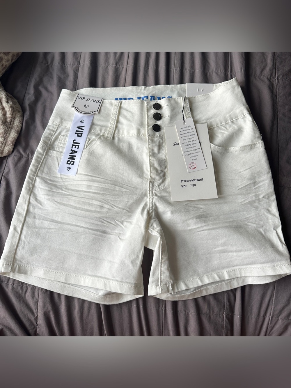 VIP White High-Rise Jean Shorts with Triple Button